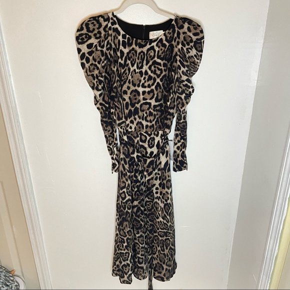 Eliza J Belted Long Sleeve Leopard Print Midi Dress - Picture 2 of 8